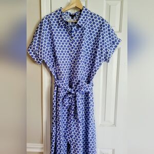 Talbots Blue Buttoned Tie Front Polo Collar Midi Dress